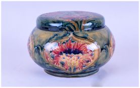 William Moorcroft Signed Macintyre Lidded Powder Bowl ' Cornflower ' Design. c.1912-1913. Height 4