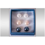 Three Pairs of Fresh Water Pearl Stud Earrings, button pearls of approximately 10mm diameter with