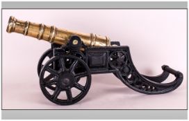 1860 British Signal or Saluting Cannon. Original brass and cast iron. 18 inches long. Excellent