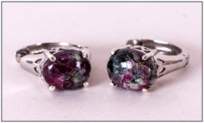 Russian Eudialyte Pair of Hoop Earrings, 2.25ct solitaire cabochons of the natural grey/green,