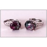 Russian Eudialyte Pair of Hoop Earrings, 2.25ct solitaire cabochons of the natural grey/green,