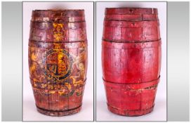 Royal Navy Grog Barrel, the oval shaped oak casket with metal bands attached and finely decorated