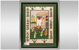 Framed Oriental Painting on Silk depicting a Japanese garden scene with vibrant colouring and floral