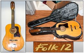 Matchetts Folk 12, 12 String Acoustic Guitar, Complete with Leather Shoulder Strap and Case. As