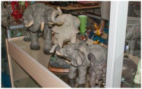 4 Elephant Figures. Various Sizes Resin. Largest Figure stands 14'' High x 21'' Wide.