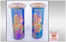 Crown Lustrine Fieldings Pair Of Galleon Vases, circa 1910-20. Each vase 6'' in height. One vase