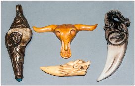 Four Various Pieces of Horn and Bone Style Oriental Carved Pieces.