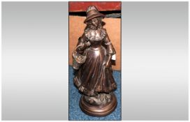 Bronzed Copper Finish Flower Seller Figure 13½ Inches In Height
