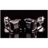 Black Spinel Square Stud Earrings, 1ct of the glossy black gemstone, in a simple square cut, set