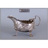 Irish George II Fine Quality Silver Sauce Boat, embossed with trailing foliage and flowers, Hallmark