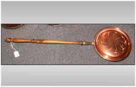Copper Brass Bed Warming Pan with wood turned handle 37'' in width