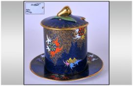 Carlton Ware Rare Preserve Pot & Cover. circa 1930's. Sketching bird pattern. Excellent condition.