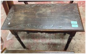 One Dark Wood Side Table & Leather Folding Stool.