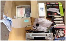 Box of Various Video Tapes / Dvd's & Digital Receiver.