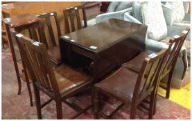 Dark Wood Folding Dining Table & Five Chairs ( Padded Leather Seat )