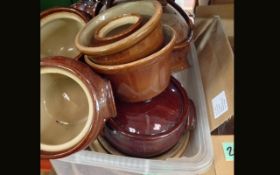 Box of Assorted Stoneware Cookware.