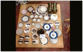 Box of Assorted Collectable Ceramics & 2 Metal Vases.