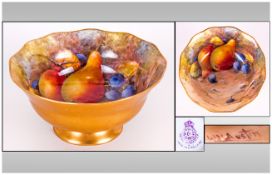Royal Worcester Hand painted and Signed Bowl ' Fallen Fruits ' Design ' Pear and Berries ' Signed