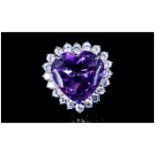 Amethyst and White Zircon Heart Shaped Ring, a heart cut, rich, deep purple amethyst of 9.5cts,