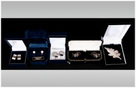 Five Boxed Jewellery Items, Comprising Golf Related Cufflinks, Three Pairs Of Earrings And A Leaf