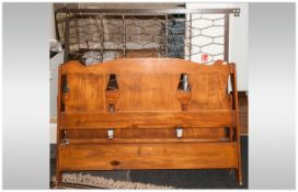 King Size Pickled Pine Bed with a Shaped Splat Head Board and Foot. With Metal Spring Base. Bed Size