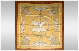 Hermes - Paris Silk Scarf. 1958 Phillippe Ledoux Phaeton. Hand stitched hems. 34 x 34 Inches. Good