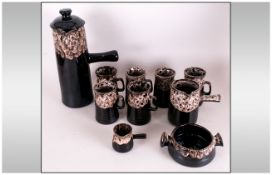 Studio Pottery Part Coffee Set including coffee pot, 6 beakers, milk and cream jug.