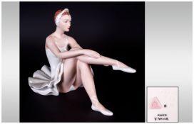 Royal Dux Figure ' Ballerina ' In Sitting Position. Pink Triangle to Base. 6.25 Inches High.