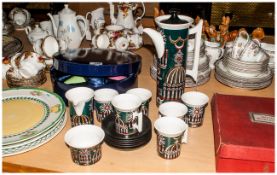 Portmeirion Pottery Coffee Service 'Magic City' comprising 6 cups & saucers, cream jug, coffee pot &