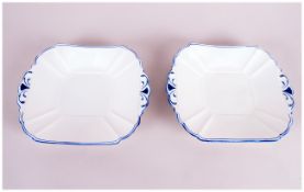 Shelley 1920's Pair Of Sandwich Plates white & handpainted blue rims. 9.5'' in diameter. Excellent