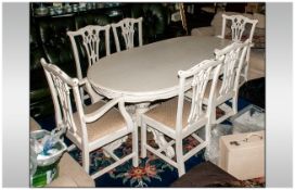 White Shabby Chic Dining Room Set comprising oval dining table. approx 72 inches wide. The 6 Chairs,