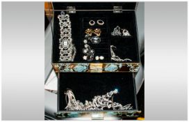 Jewellery Box Containing A Small Collection Of Costume Jewellery, Comprising Dress Watch, Diamante