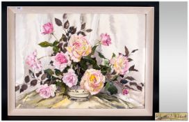 Phyllis Hibbert 1903 - 1971 Still Life ' Roses ' Watercolour. Signed, Mounted and Framed Behind