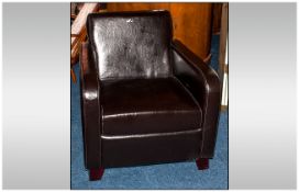 Brown Leather Club Armchair In a 1920's Style, with Shaped Deco Style Arms with Padded Back and