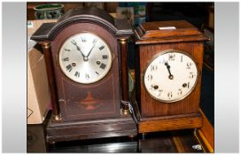 Hamburg America Clock Company, Mahogany Stained Case With Turned Supports, Silvered Dial, Roman