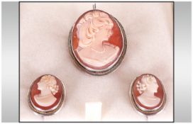 Shell Cameo Brooch And Matching Earrings