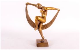 Art Deco Style Gilt Brass Figure Of A Naked Female Dancer Of The 1930's. stands 9.25'' in height.