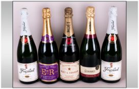 Collection Of Five Champagne Bottles Including 'Champagne Medot Brut ERII In Celebration Of Her
