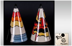 Lorna Bailey - Old Ellgreave Pottery, Hand painted Conical Shaped Sugar Sifters ' Mirage ' Design.