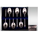 A Boxed Set Of Six Silver Barley Twist Handle Tea Spoons, Hallmark Sheffield 1922, Excellent