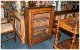 Victorian Walunt Inlaid Single Door Side Cabinet with a glazed door front with ormolu mounts on