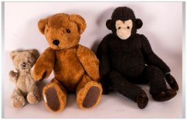 Three Vintage Teddies comprising two plush, one a growler  and one monkey