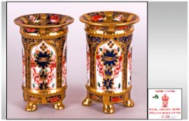 Royal Crown Derby Imari Pair of Miniature Vases, Pattern 1128. Each Vase 2.5 Inches High.