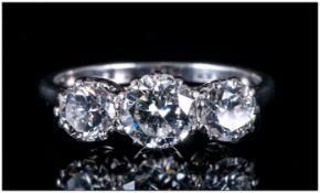 Platinum Three Stone Diamond Ring Three Round Brilliant Cut Diamonds, Gallery Set. Estimated Diamond