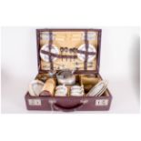 Sirram Vintage Picnic Set in original Case. Comprises portable kettle and stand, Thermos flask,