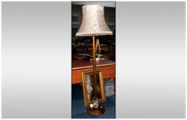 Stained Beech Turned Wood Standard Lamp with shade from the 1930/1940's. 72 inches high.