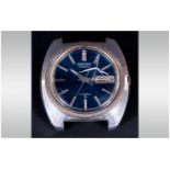 Seiko Gents Automatic Wristwatch, blue dial, silvered battons and hands, with day date aperture,