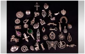 Collection Of 41 Loose Charms/Pendants, Look To Be All Silver
