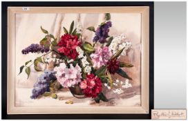 Phyllis I. Hibbert 1903 -1971 Floral Still Life Watercolour. Signed, Mounted and Framed. Behind