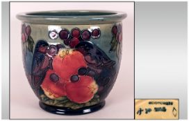 Walter Moorcroft Jardiniere Decorated with the Finches Design. Designer Sally Tuffin. c.1992. Good